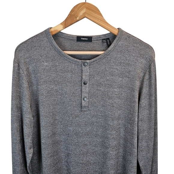 Men's Theory Gray Snap Henley Shirt In Modal Jersey Size Large Comfort Casual - Picture 6 of 12
